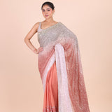Peach Ombre Sequin Designer Saree Front view