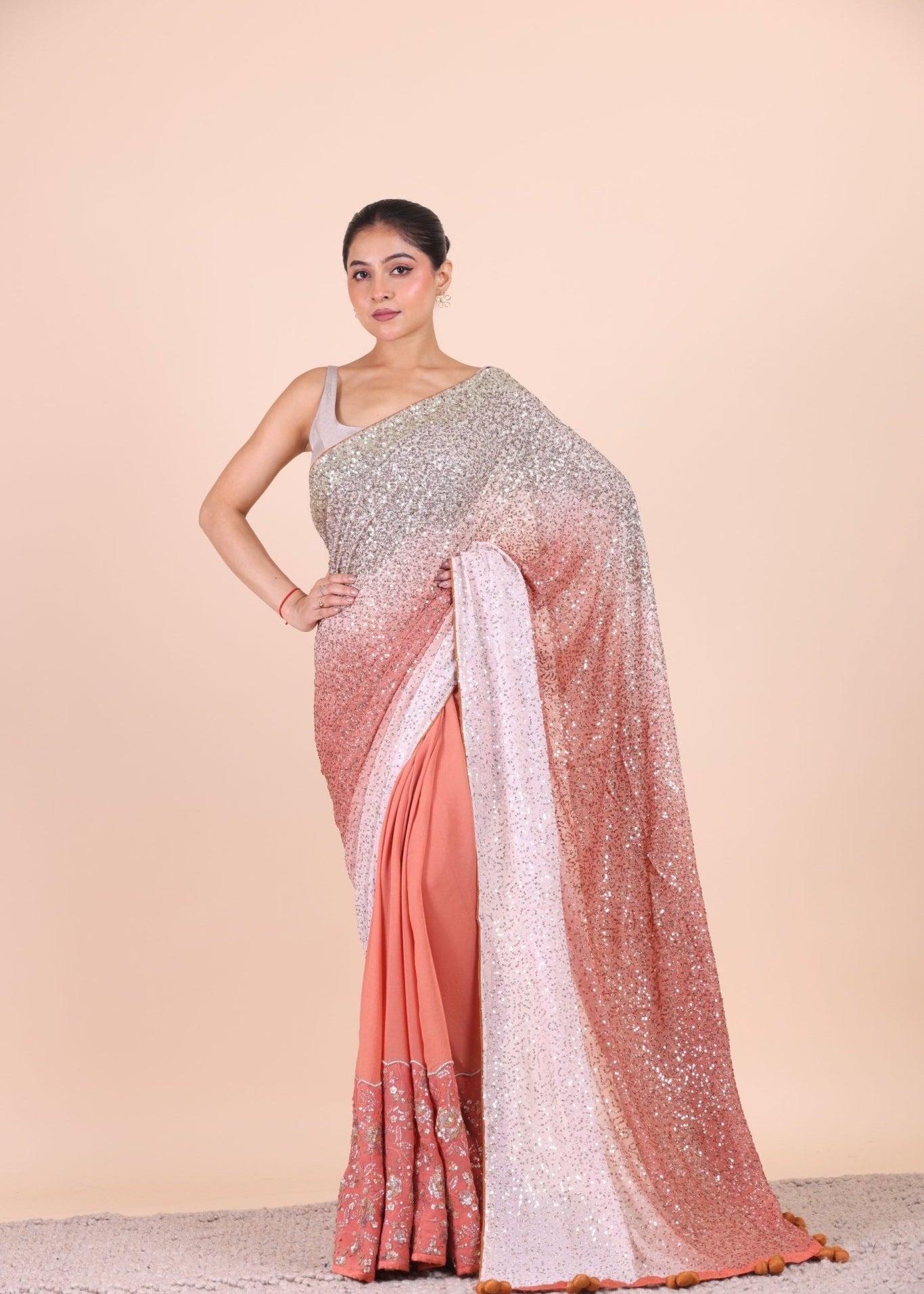 Peach Ombre Sequin Designer Saree - Anvi Couture