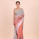 Peach Ombre Sequin Designer Saree Full View