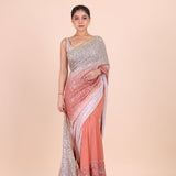 Peach Ombre Sequin Designer Saree Full View