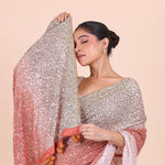 Peach Ombre Sequin Designer Saree Close Up View