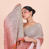 Peach Ombre Sequin Designer Saree Close Up View