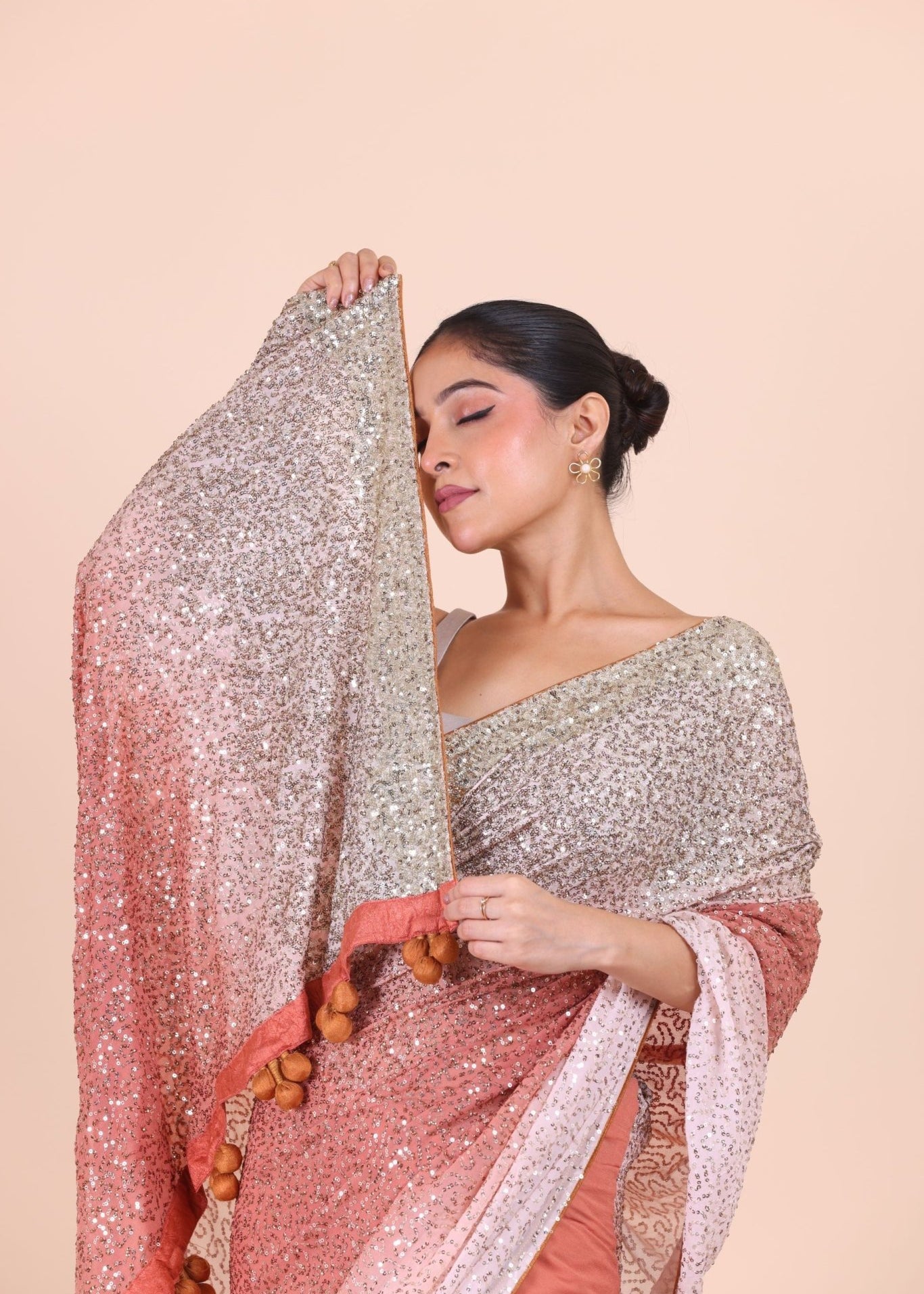 Peach Ombre Sequin Designer Saree - Anvi Couture
