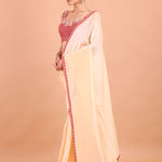 Peach Organza  Designer Saree with Hand Embroidered Border and Blouse front