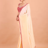 Peach Organza  Designer Saree with Hand Embroidered Border and Blouse front