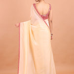Peach Organza  Designer Saree with Hand Embroidered Border and Blouse back