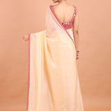 Peach Organza  Designer Saree with Hand Embroidered Border and Blouse back