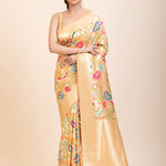 Peach Paithani Silk Saree With Multicolor Floral Weave - Anvi Couture