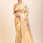 Peach Paithani Silk Saree With Multicolor Floral Weave - Anvi Couture