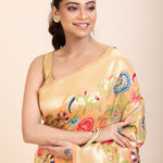 Peach Paithani Silk Saree With Multicolor Floral Weave - Anvi Couture