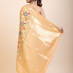 Peach Paithani Silk Saree With Multicolor Floral Weave - Anvi Couture