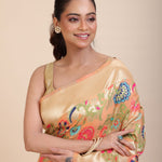 Peach Paithani Silk Saree With Multicolor Floral Weave - Anvi Couture