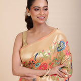 Peach Paithani Silk Saree With Multicolor Floral Weave - Anvi Couture