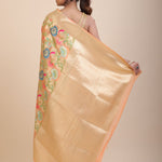 Peach Paithani Silk Saree With Multicolor Floral Weave - Anvi Couture