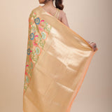 Peach Paithani Silk Saree With Multicolor Floral Weave - Anvi Couture