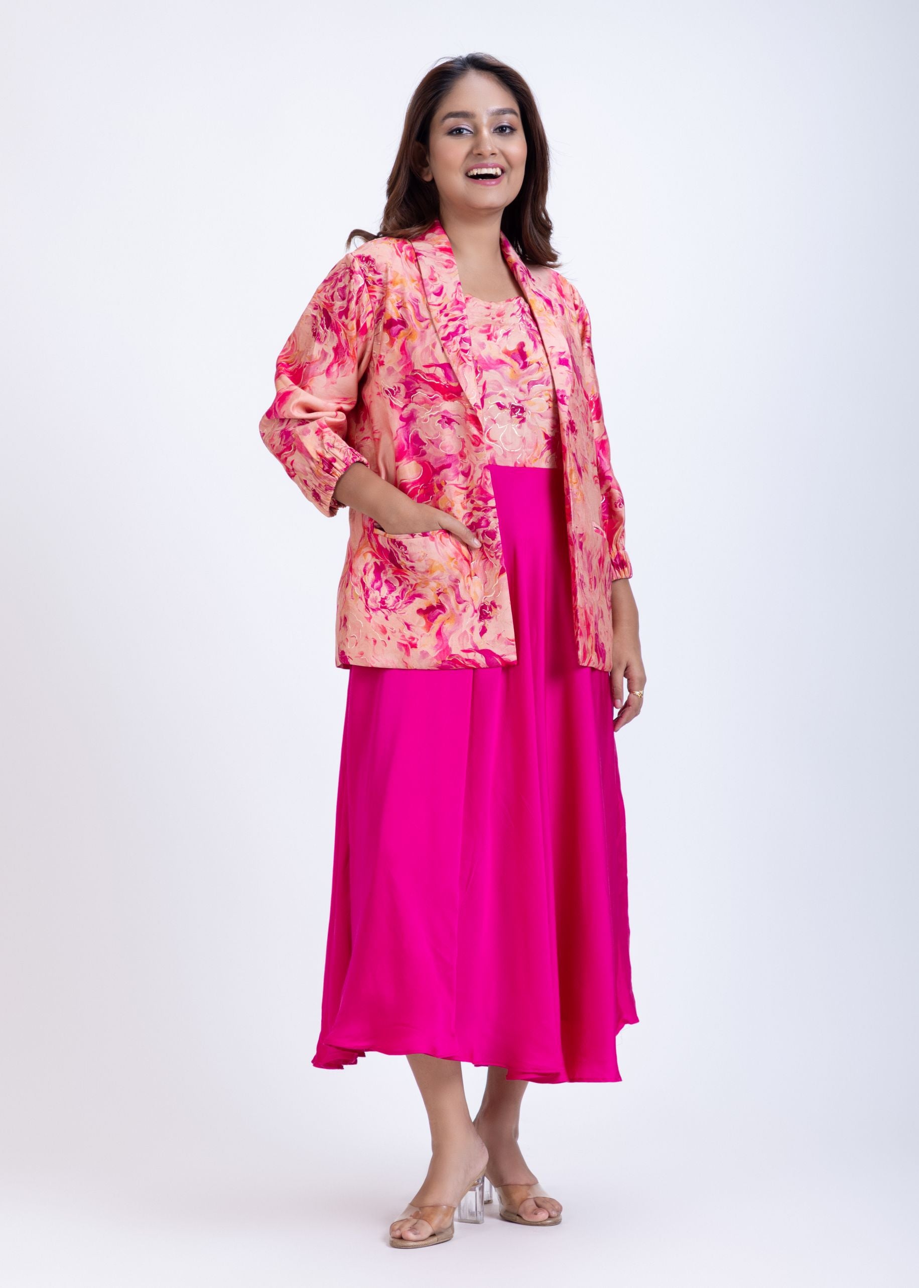 Peach & Pink Printed Jacket Dress Full
