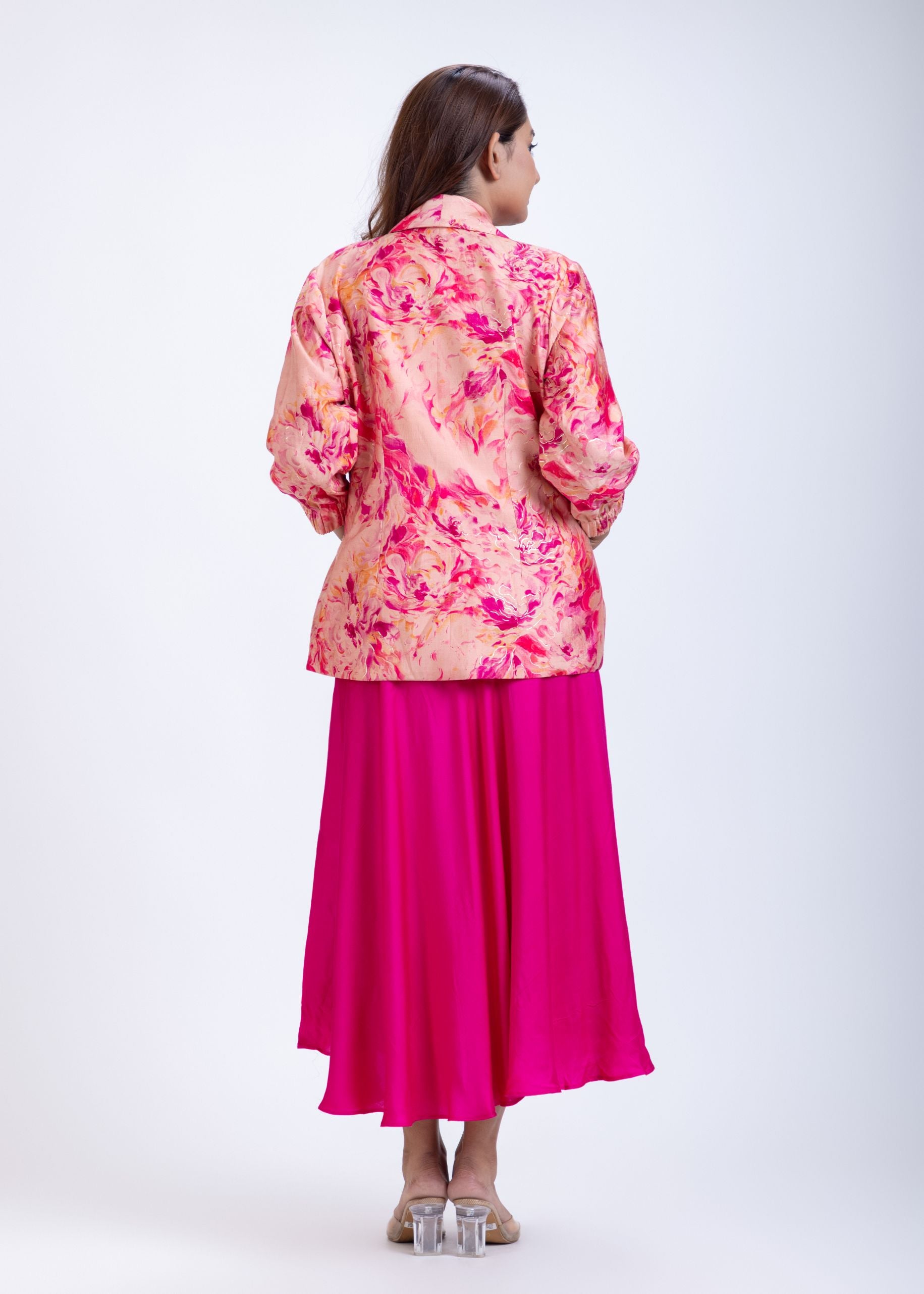  Peach & Pink Printed Jacket Dress Back
