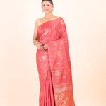 Peach Silk Floral Zari  Woven Saree full