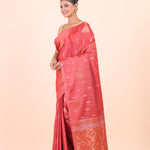 Peach Silk Floral Zari  Woven Saree front