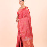 Peach Silk Floral Zari  Woven Saree front