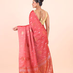 Peach Silk Floral Zari  Woven Saree back