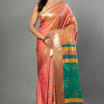 Peach Soft Silk Saree with Multicolor Pallu - Anvi Couture - Front 1