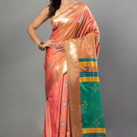 Peach Soft Silk Saree with Multicolor Pallu - Anvi Couture - Front 2