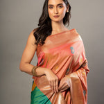 Peach Soft Silk Saree with Multicolor Pallu - Anvi Couture - Front 3