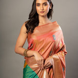 Peach Soft Silk Saree with Multicolor Pallu - Anvi Couture - Front 3
