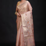 Peach Tissue Silk Embroidered Saree full