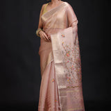 Peach Tissue Silk Embroidered Saree full