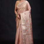 Peach Tissue Silk Embroidered Saree front