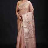 Peach Tissue Silk Embroidered Saree front