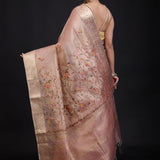 Peach Tissue Silk Embroidered Saree back