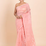 Peach and Gold Bangladeshi Dhakai Jamdani with allover floral weaving full