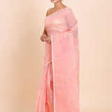 Peach and Gold Bangladeshi Dhakai Jamdani with allover floral weaving front