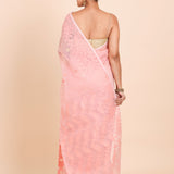 Peach and Gold Bangladeshi Dhakai Jamdani with allover floral weaving back