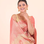 Peach and Gold Dual Tone Tissue Silk Saree Close Up