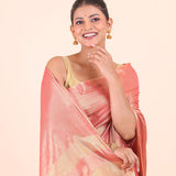 Peach and Gold Dual Tone Tissue Silk Saree Close Up