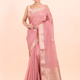 Peach and Gold Organza Saree with Golden Border Front View