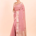 Peach and Gold Organza Saree with Golden Border Side View