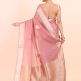 Peach and Gold Organza Saree with Golden Border Back View