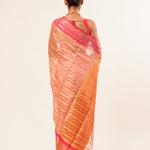 Peach with Pink and Gold Border  Silk Organza Saree 