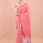 Peach and White Cotton Silk Printed Saree Full view