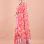 Peach and White Cotton Silk Printed Saree Side View