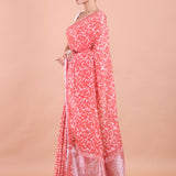 Peach and White Cotton Silk Printed Saree Side View