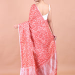 Peach and White Cotton Silk Printed Saree Back