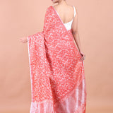 Peach and White Cotton Silk Printed Saree Back