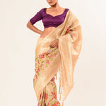 Pearl White Silk Organza Saree in Floral Embroidery work