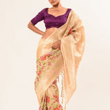 Pearl White Silk Organza Saree in Floral Embroidery work